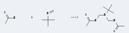 2-Propanamine,2-methyl-N-methylene- can react with acetamide to produce N-{[(acetylamino-methyl)-tert-butyl-amino]-methyl}-acetamide